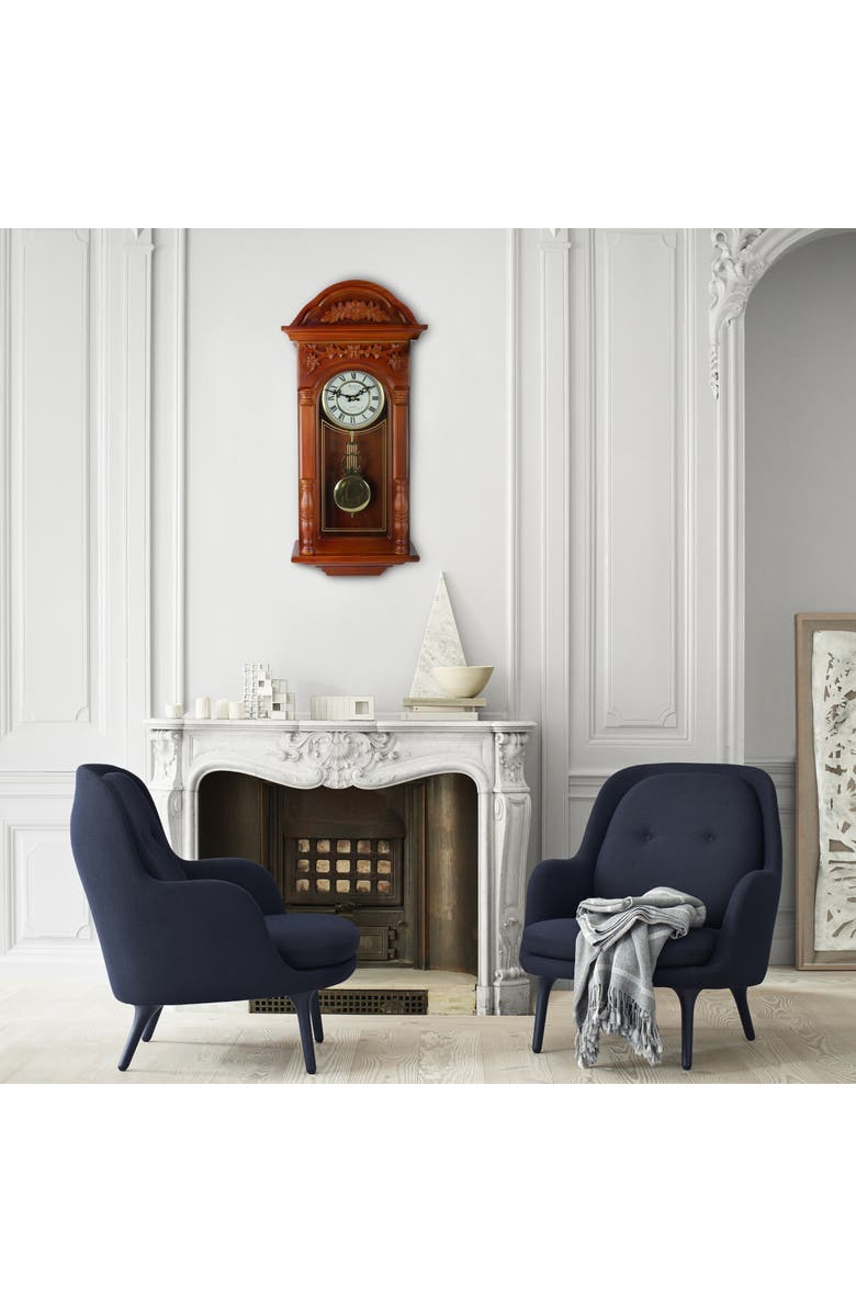 Bedford Clock Collection 27.5in Oak Finish Pendulum Wall Clock, Alternate, color, Warm Oak