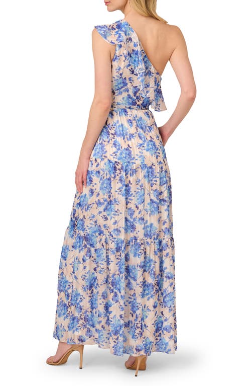 Adrianna Papell Metallic Ruffle One-shoulder Maxi Cocktail Dress