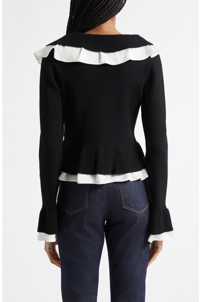 Melinda Ruffle Tie Front Cardigan, Alternate, color, BLACK/ GARDENIA