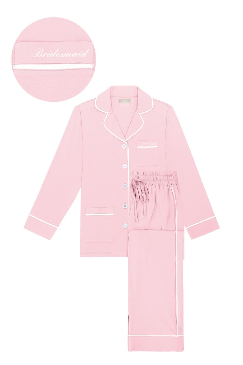 Bridesmaid Stretch Cotton Long Pajama Set, Main, color, Pink Peony