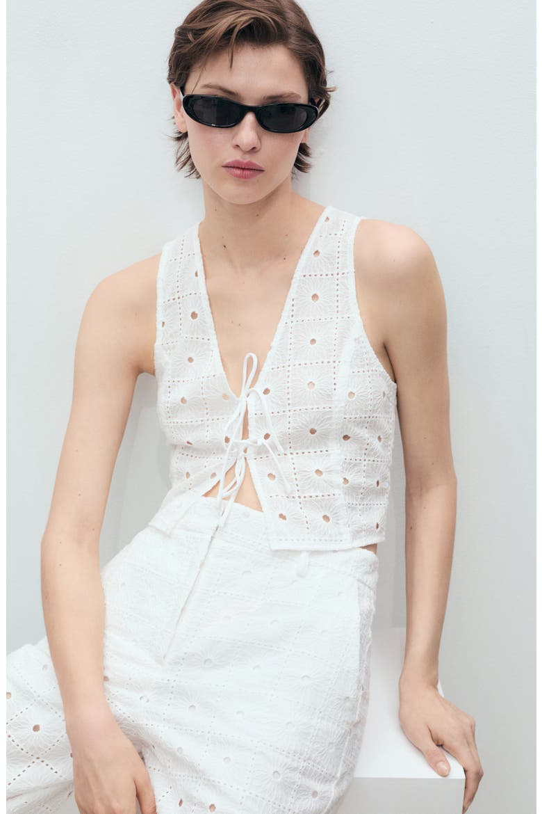 Embroidered Tie Front Vest, Alternate, color, WHITE