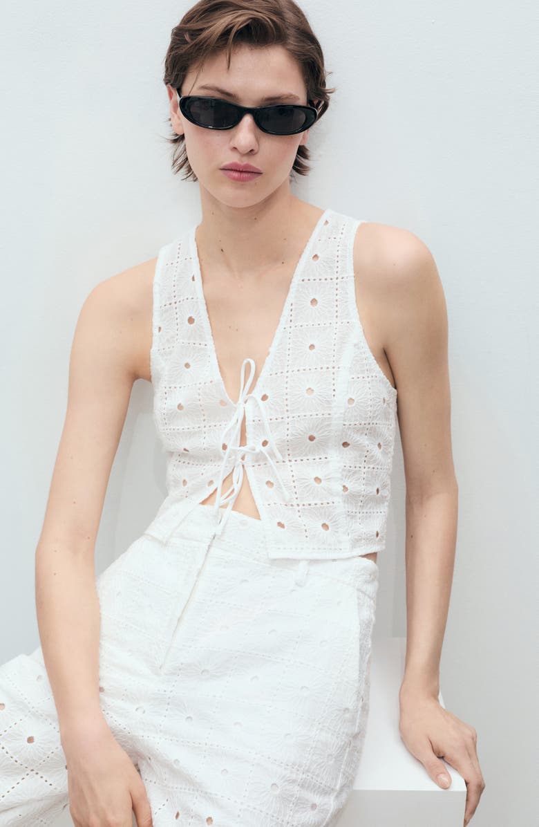 MANGO Embroidered Tie Front Vest, Alternate, color, 