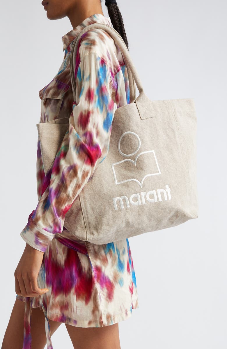 Isabel Marant Small Yenky Embroidered Logo Tote, Alternate, color, Beige