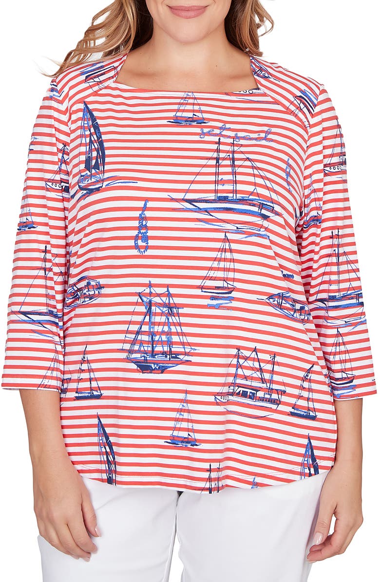 RUBY RD Printed Cotton Jersey Top, Main, color, 