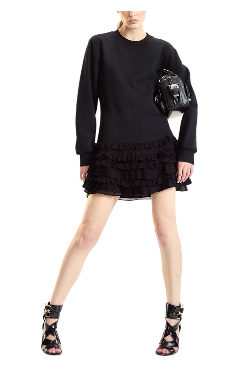 Cynthia Rowley Sweatshirt Georgette Ruffle Combo Dress, Alternate, color, Black
