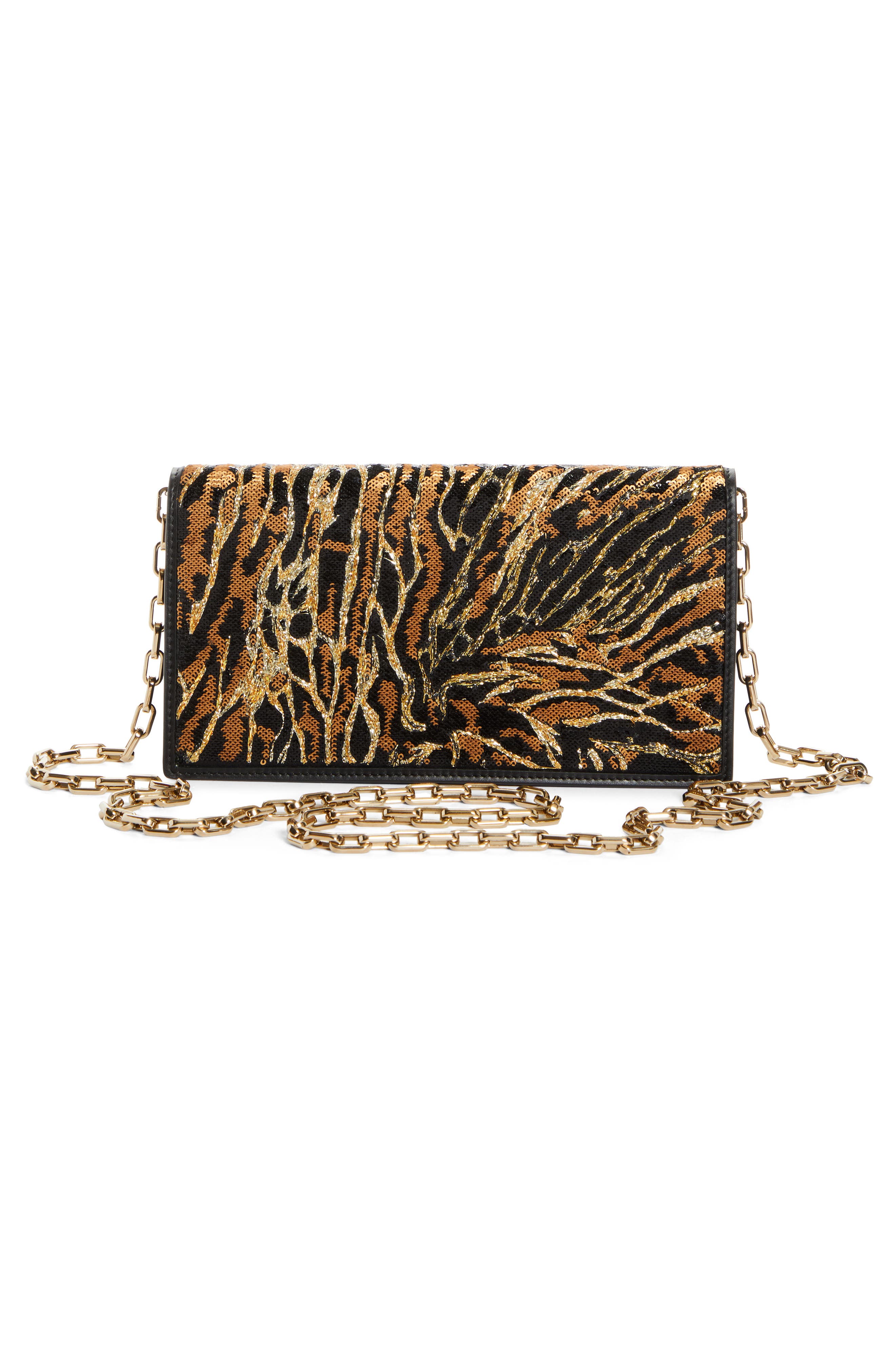 Christian Louboutin Loubi54 Sequin & Leather Clutch, Alternate, color, Black/ Multi/ Gold