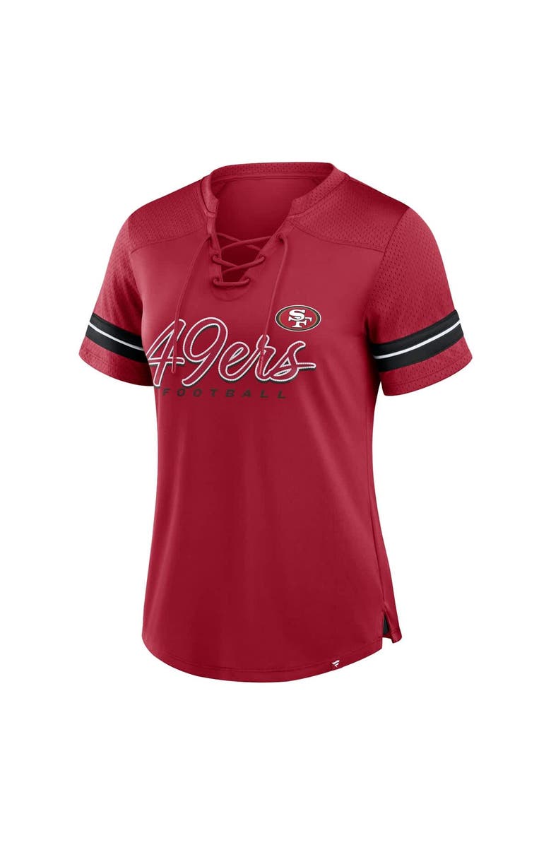 FANATICS Women's Fanatics Scarlet San Francisco 49ers Play Script Lace-Up T-Shirt, Alternate, color, Scarlet