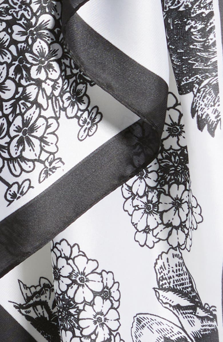 Tasha Floral Print Satin Scarf, Alternate, color, Black/ White