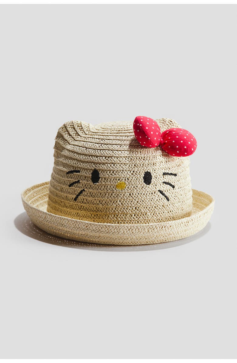 H&M Appliquéd Straw Hat, Main, color, Beige/Hello Kitty