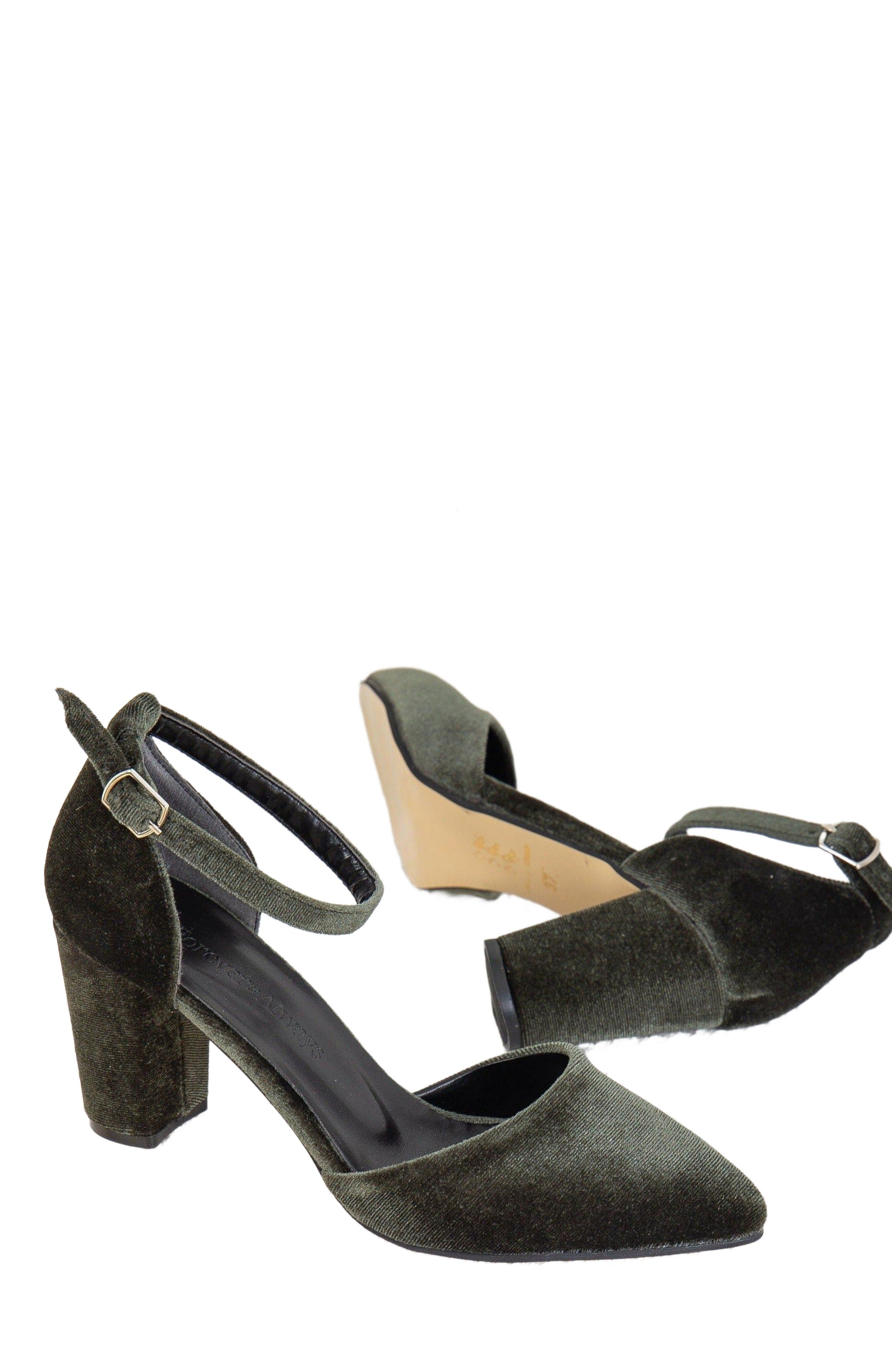 Gisele High Block Heels with Ribbon, Alternate, color, Olive Green Velvet