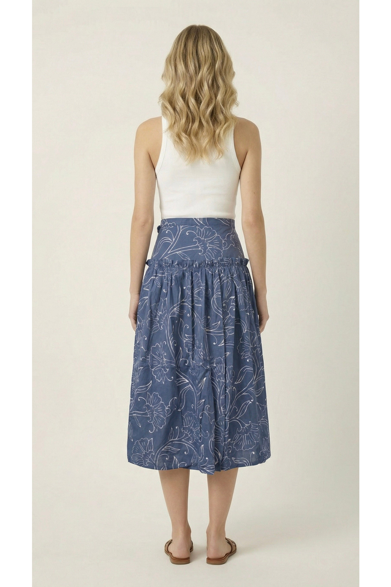 Floral Print Wrap Midi Skirt, Alternate, color, Navy Blue