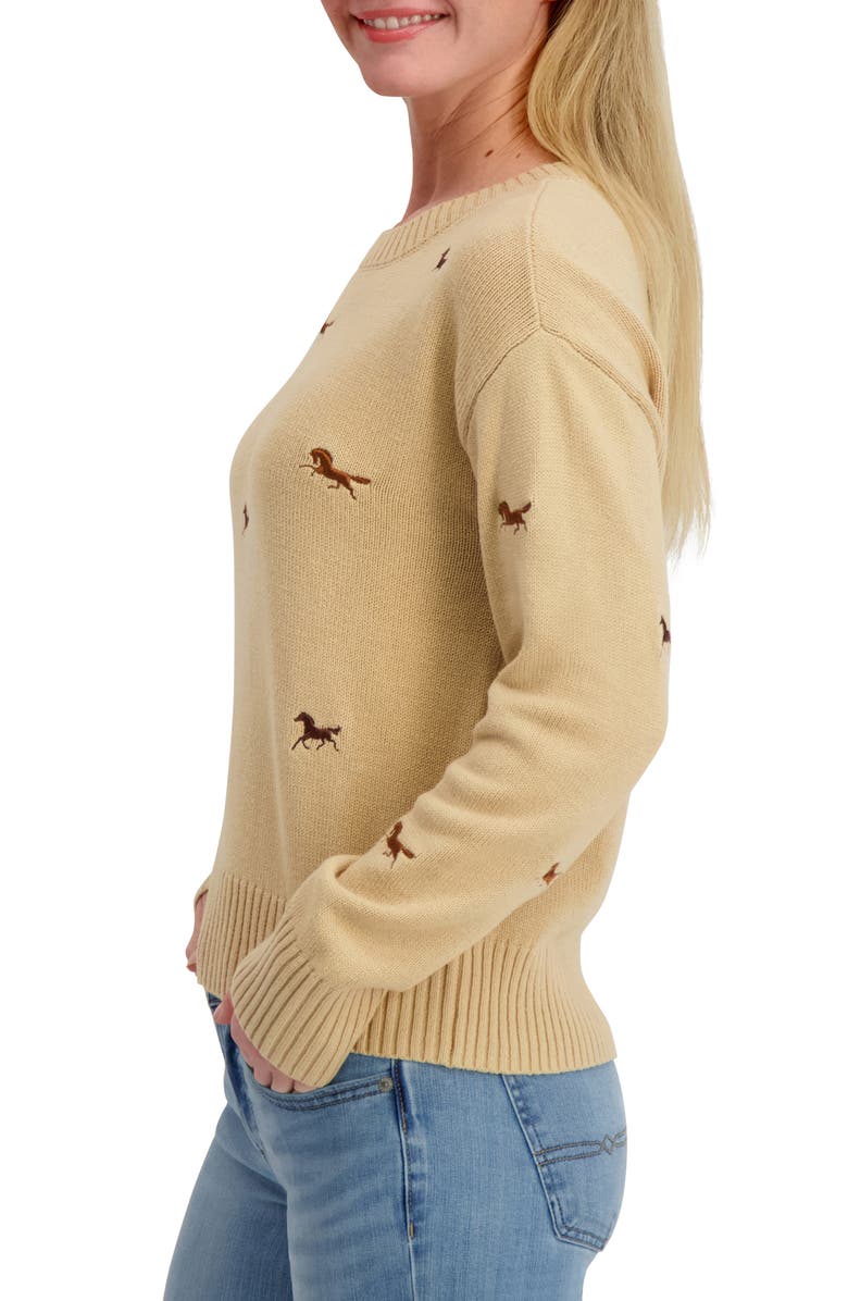 Horse Embroidered Cotton Blend Sweater