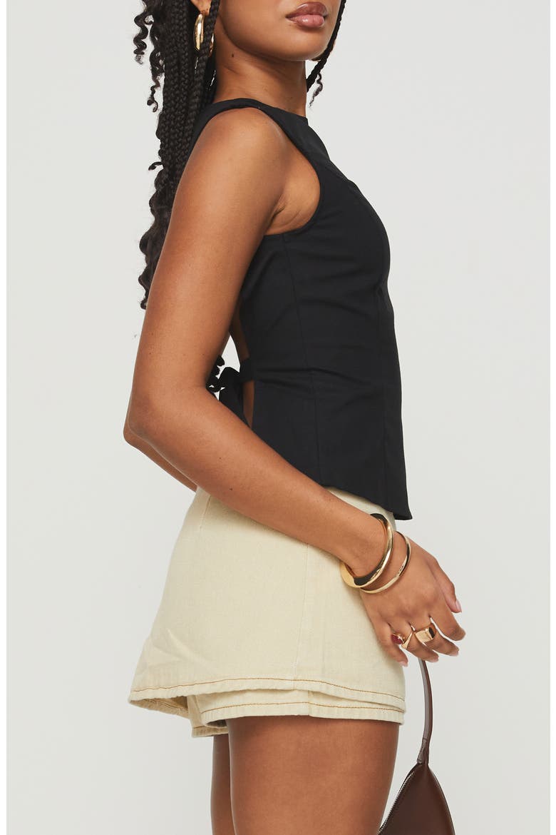 Lilitina Open Back Cotton & Linen Tank, Alternate, color, BLACK