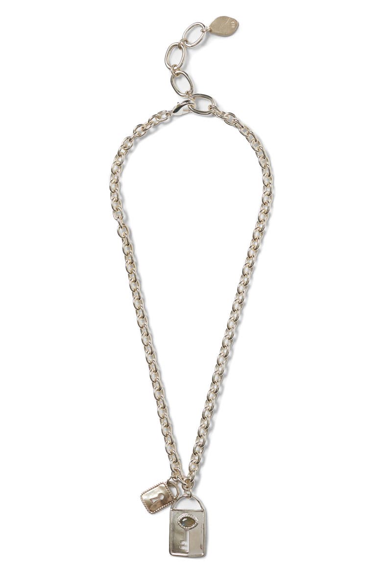Double Lock Charm Necklace, Main, color, SILVER