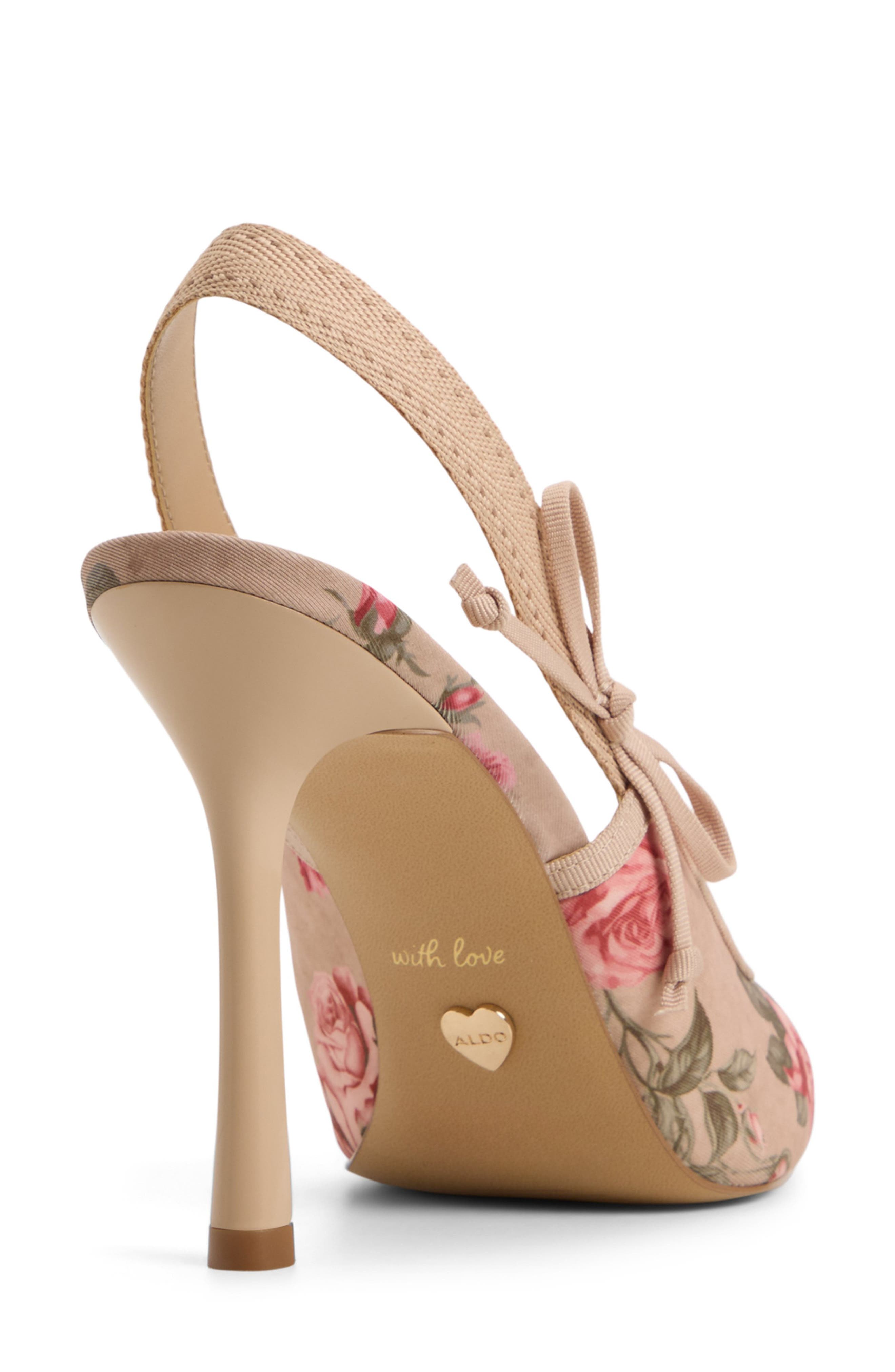 ALDO Hennie Pointed Toe Floral Slingback Pump, Alternate, color, Beige Combo
