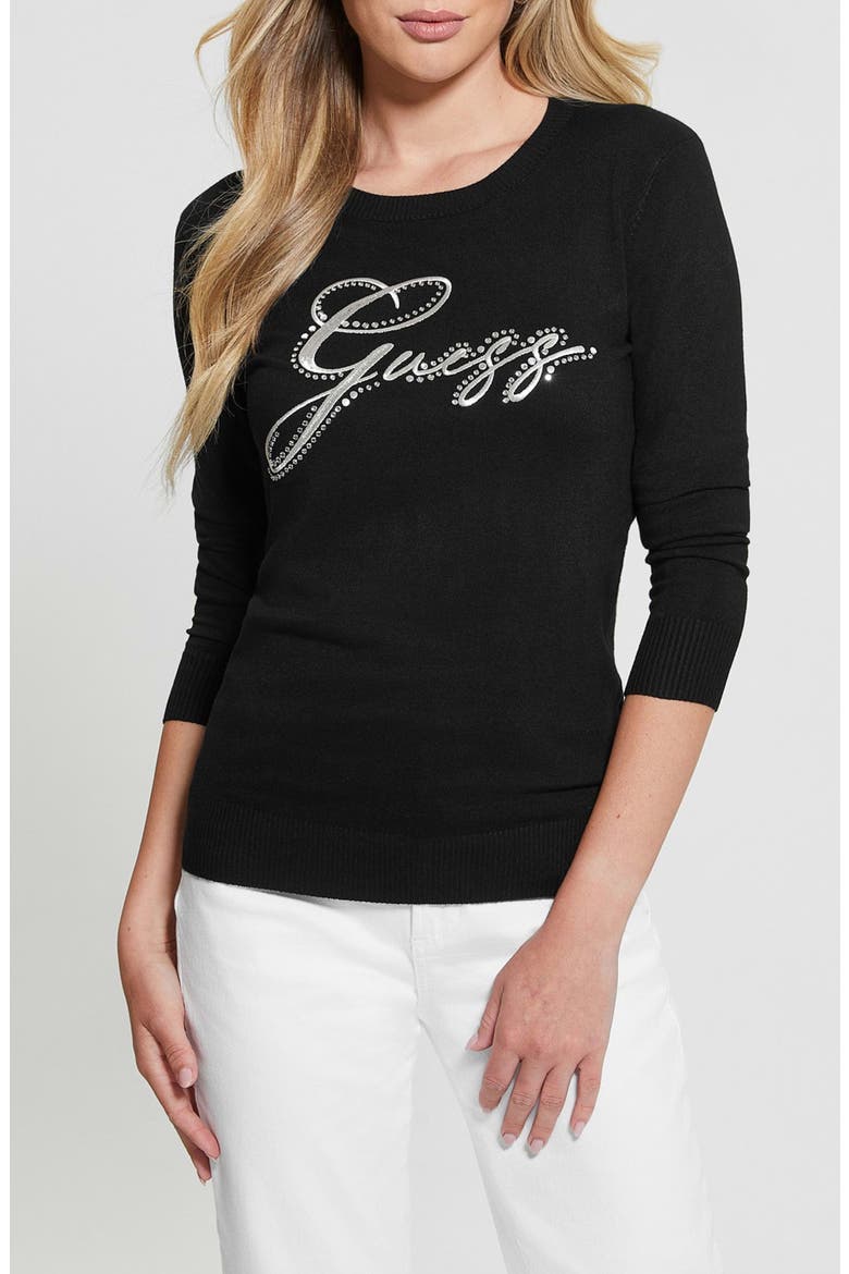 Olive Embellished Logo Sweater, Main, color, JET BLACK