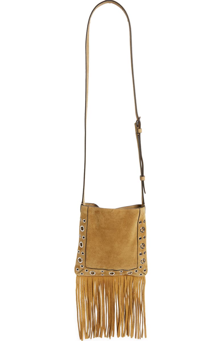 Valentino Garavani Small Nellcôte Fringed Studded Suede Crossbody Bag, Alternate, color, Beige