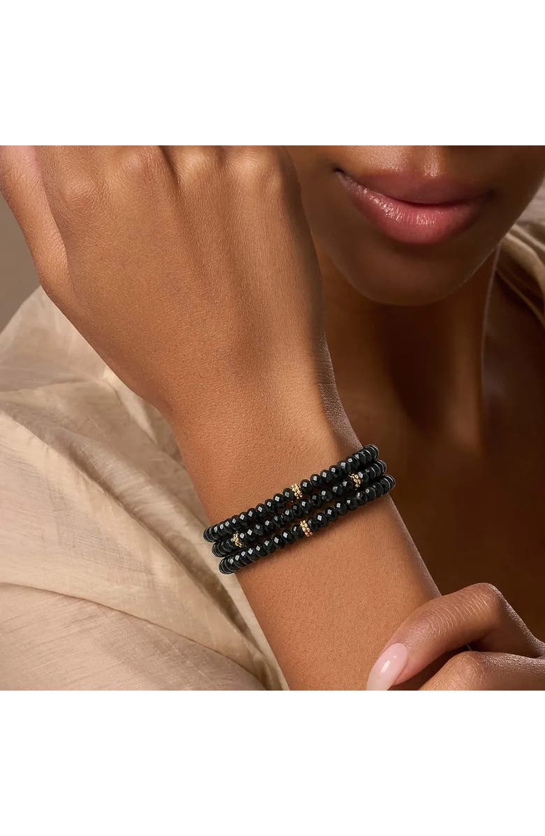 Karma and Luck Black Onyx Infinity Charm Wrap Bracelet Eternal Strength, Alternate, color, Black/Gold