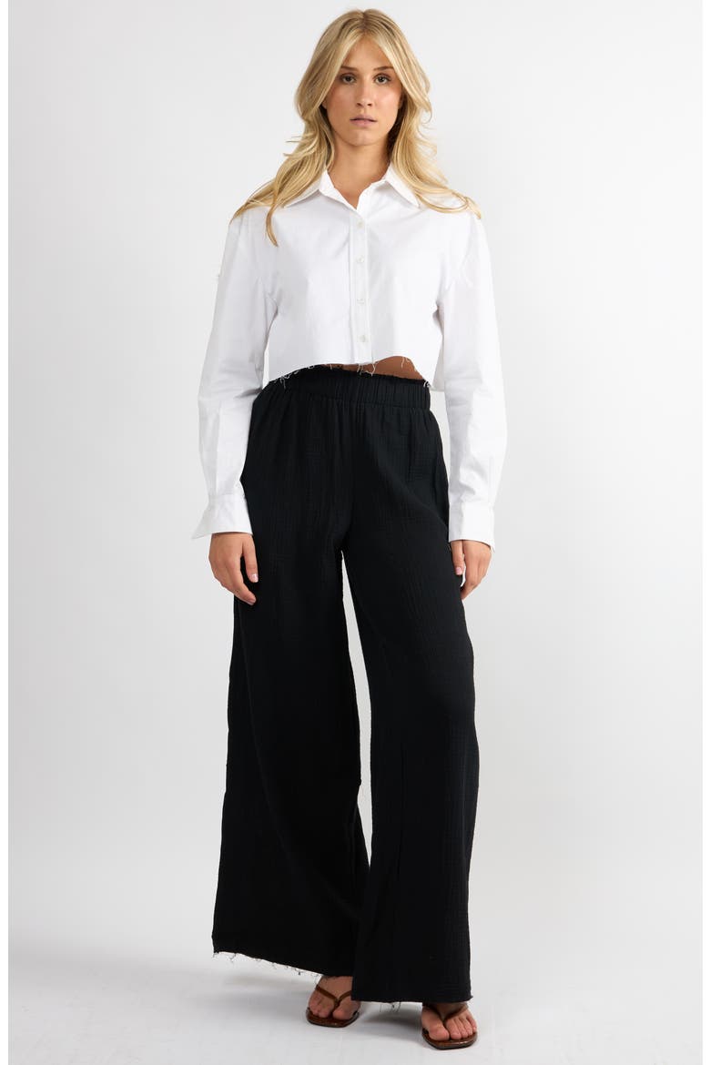 Logo Embroidered Crop Button-Up Shirt, Alternate, color, WHITE