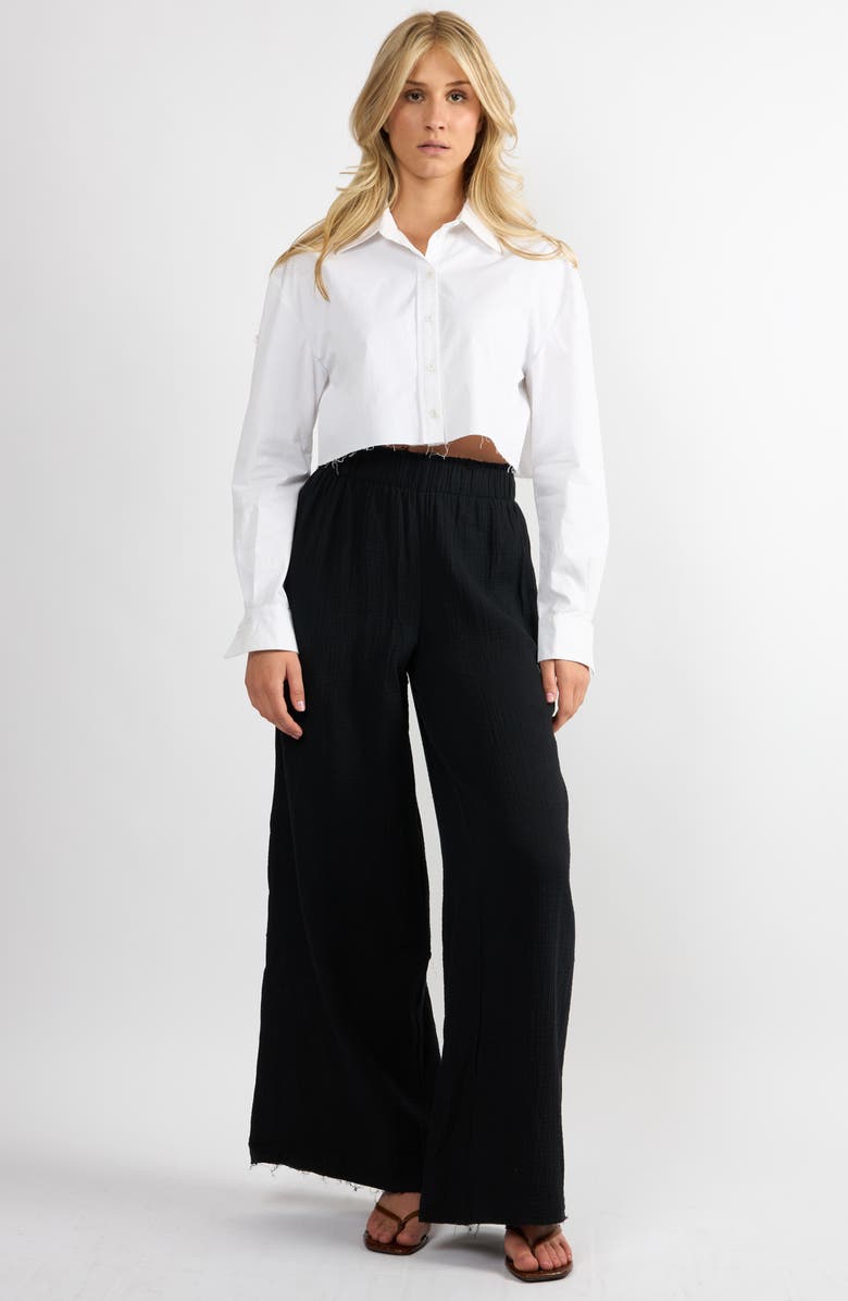 Viens Avec Moi Logo Embroidered Crop Button-Up Shirt, Alternate, color, 