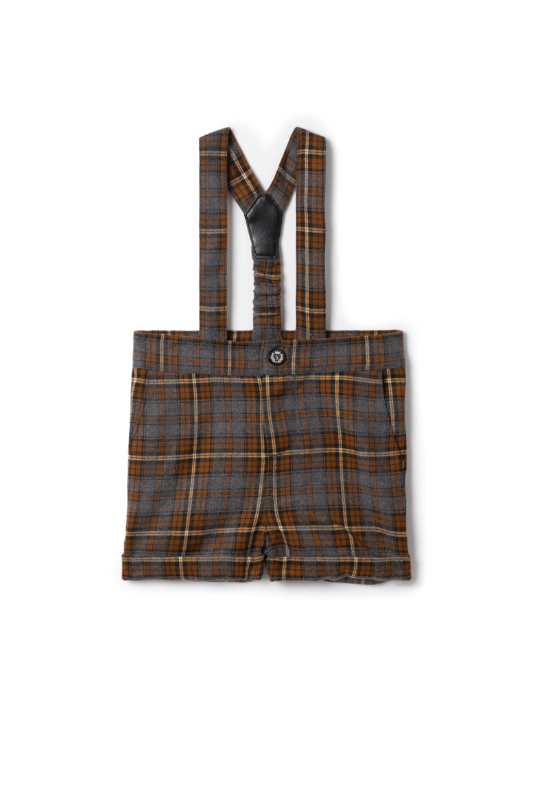 Plaid Woven Overall with Suspenders, Main, color, Grey