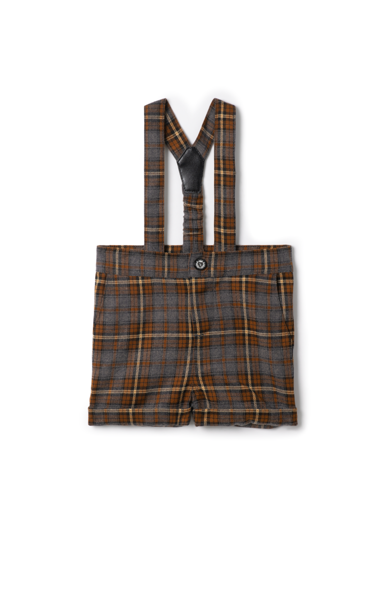 Charlotte & George Plaid Woven Overall with Suspenders, Main, color, Grey