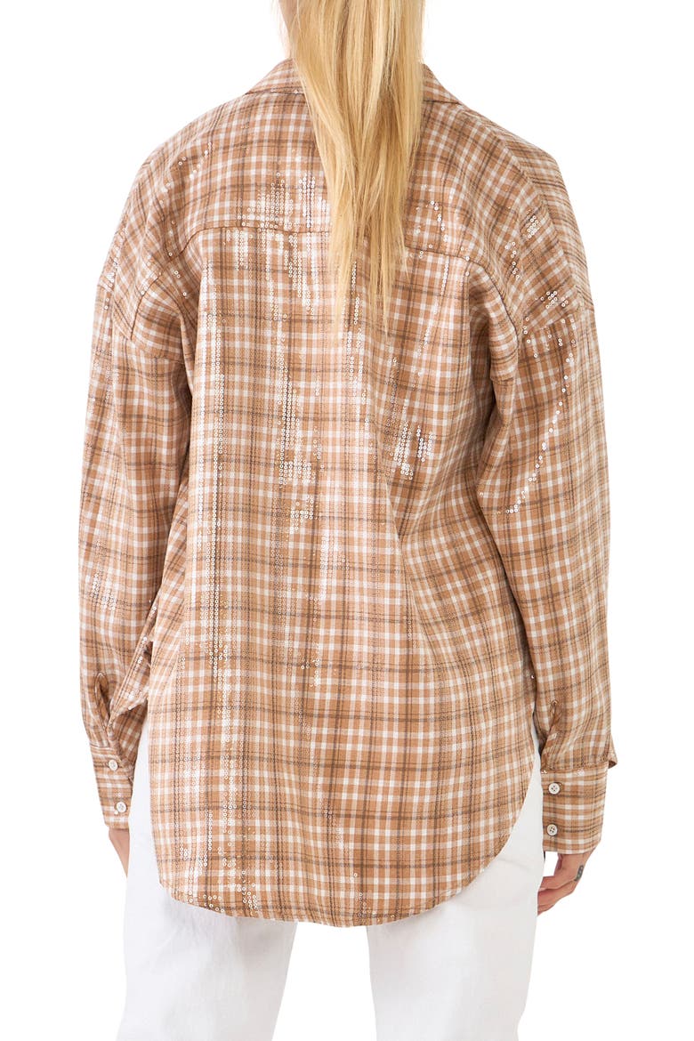 Plaid Sequin Button-Up Shirt, Alternate, color, TAN