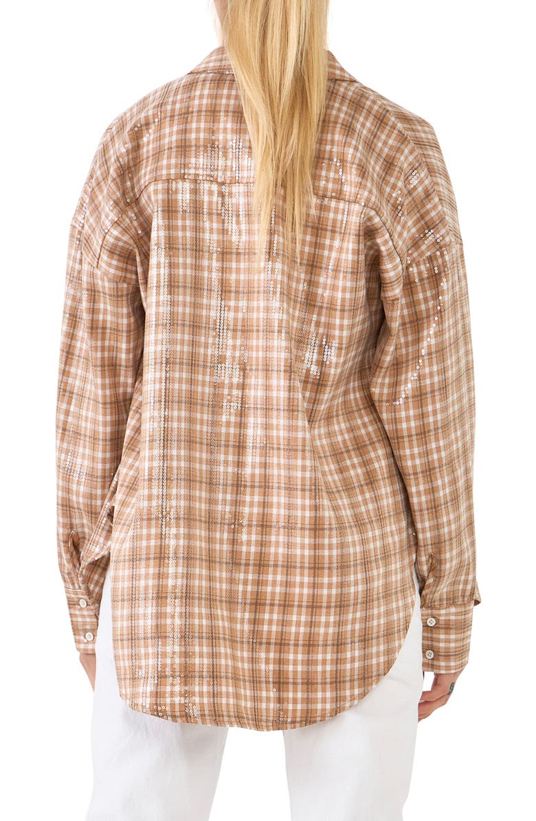 Grey Lab Plaid Sequin Button-Up Shirt, Alternate, color, Tan