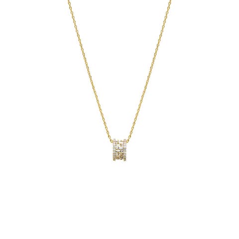 Pave X Baguette Roller Charm Necklace
