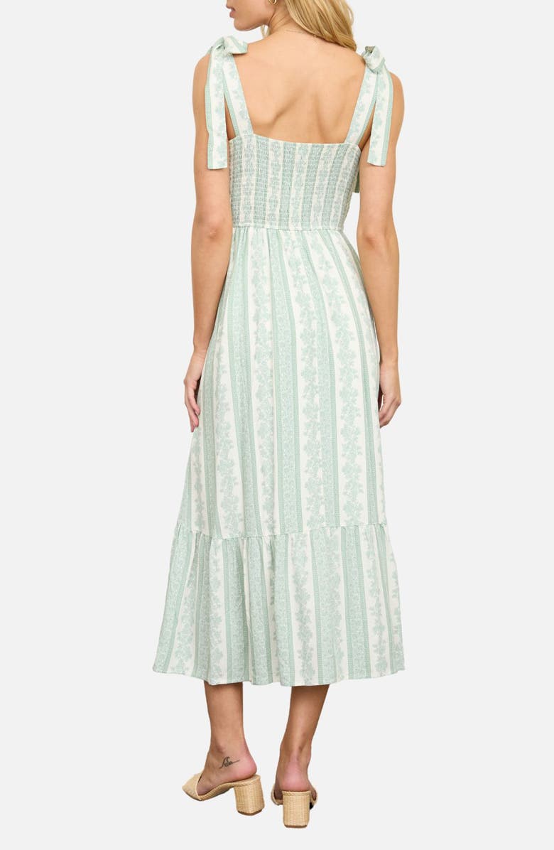 AUGUST SKY Shoulder Tie Smocked Midi Dress, Alternate, color, Ivory/ Green