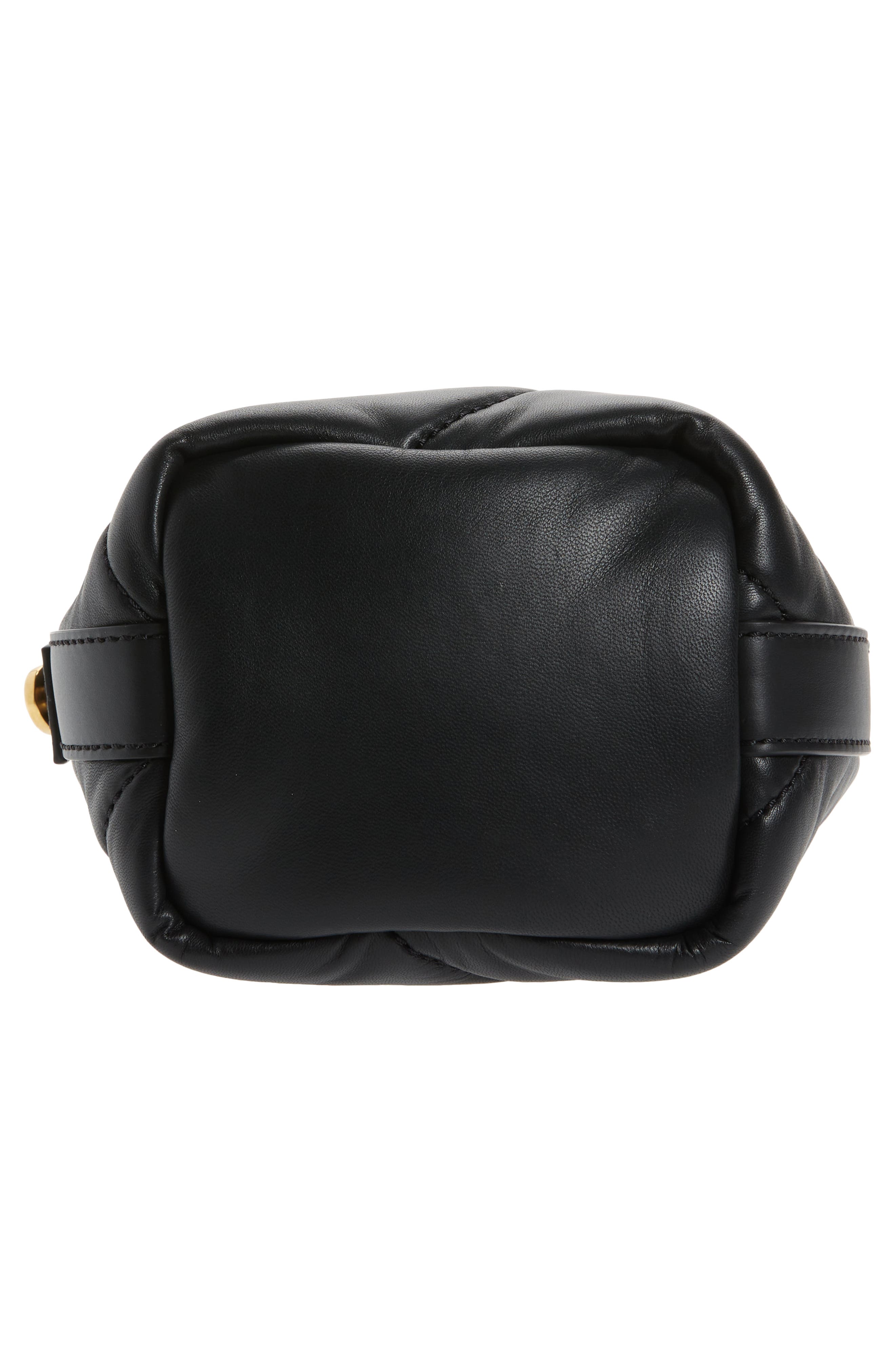 Nailed Quilted Leather Bucket Bag, Alternate, color, BLACK