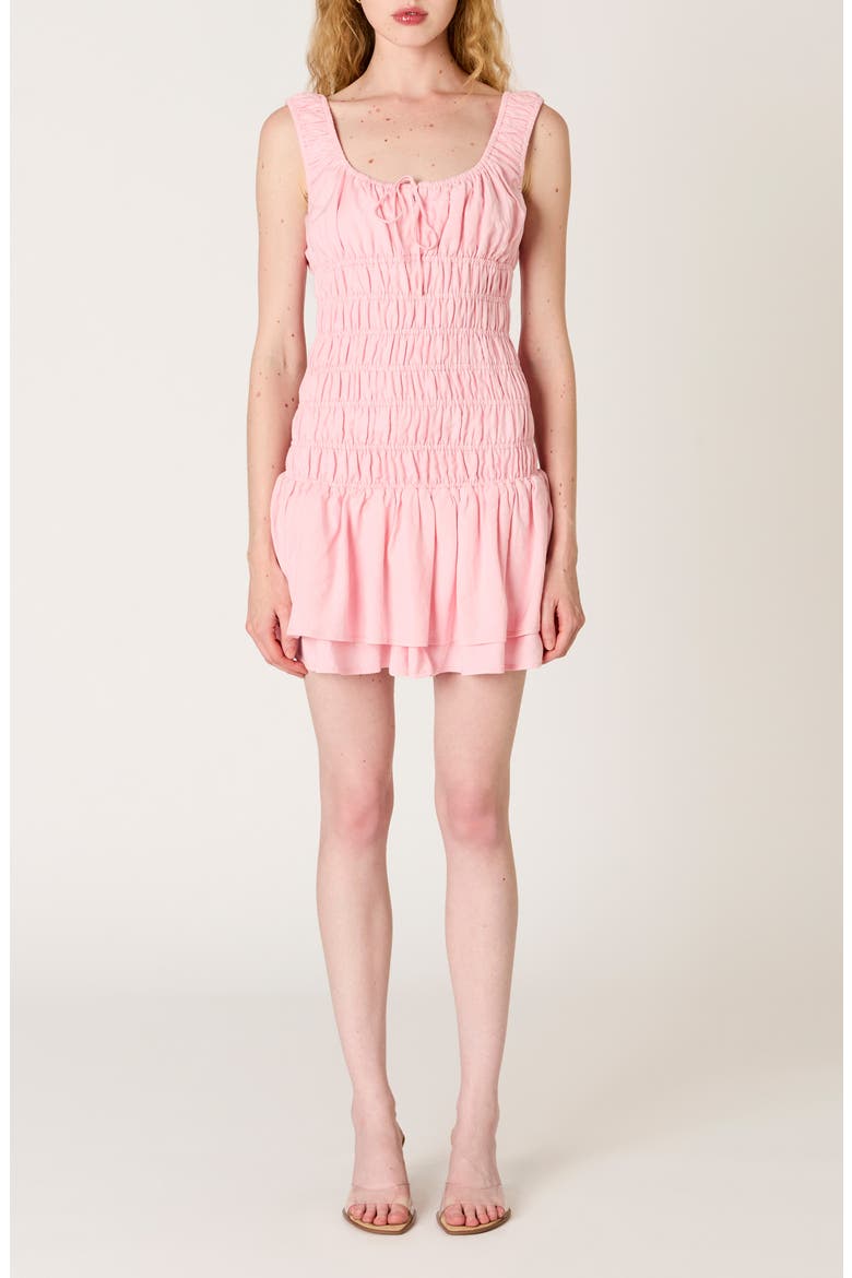 Lirio Smock Bodice Linen Blend Minidress, Main, color, BLUSH