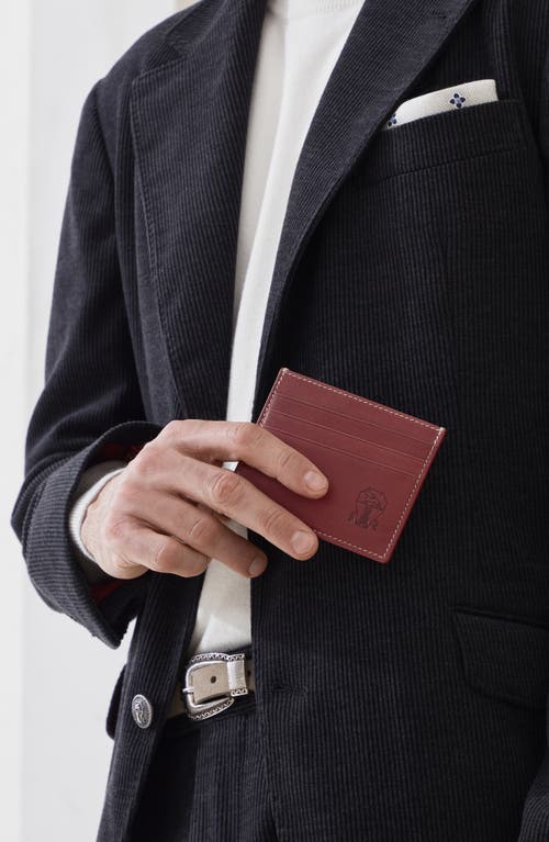 Brunello Cucinelli Calfskin Card Case In Burgundy