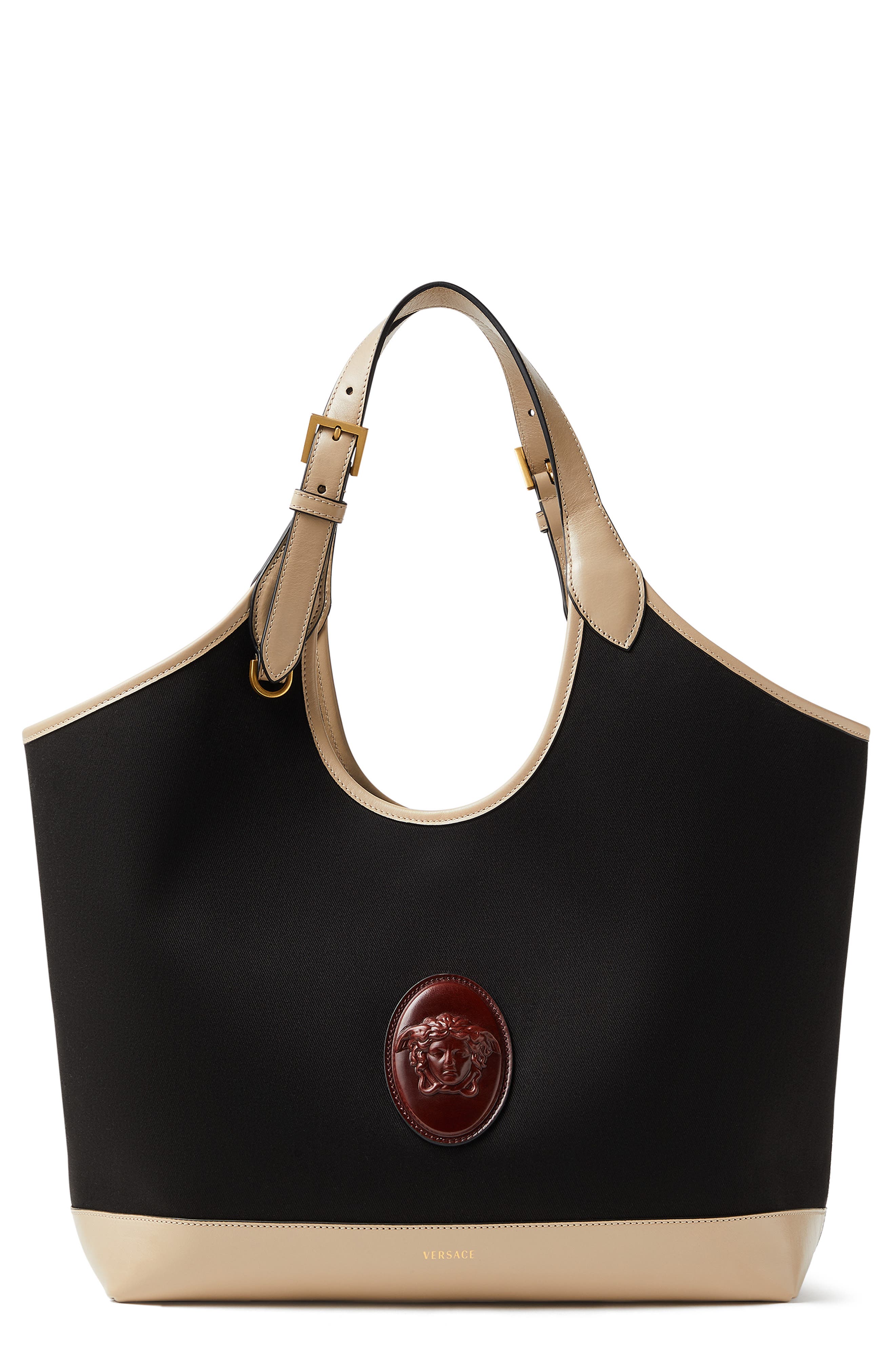 Large Rivière Canvas & Leather Tote, Main, color, BLACK GREY ROSEWOOD GOLD