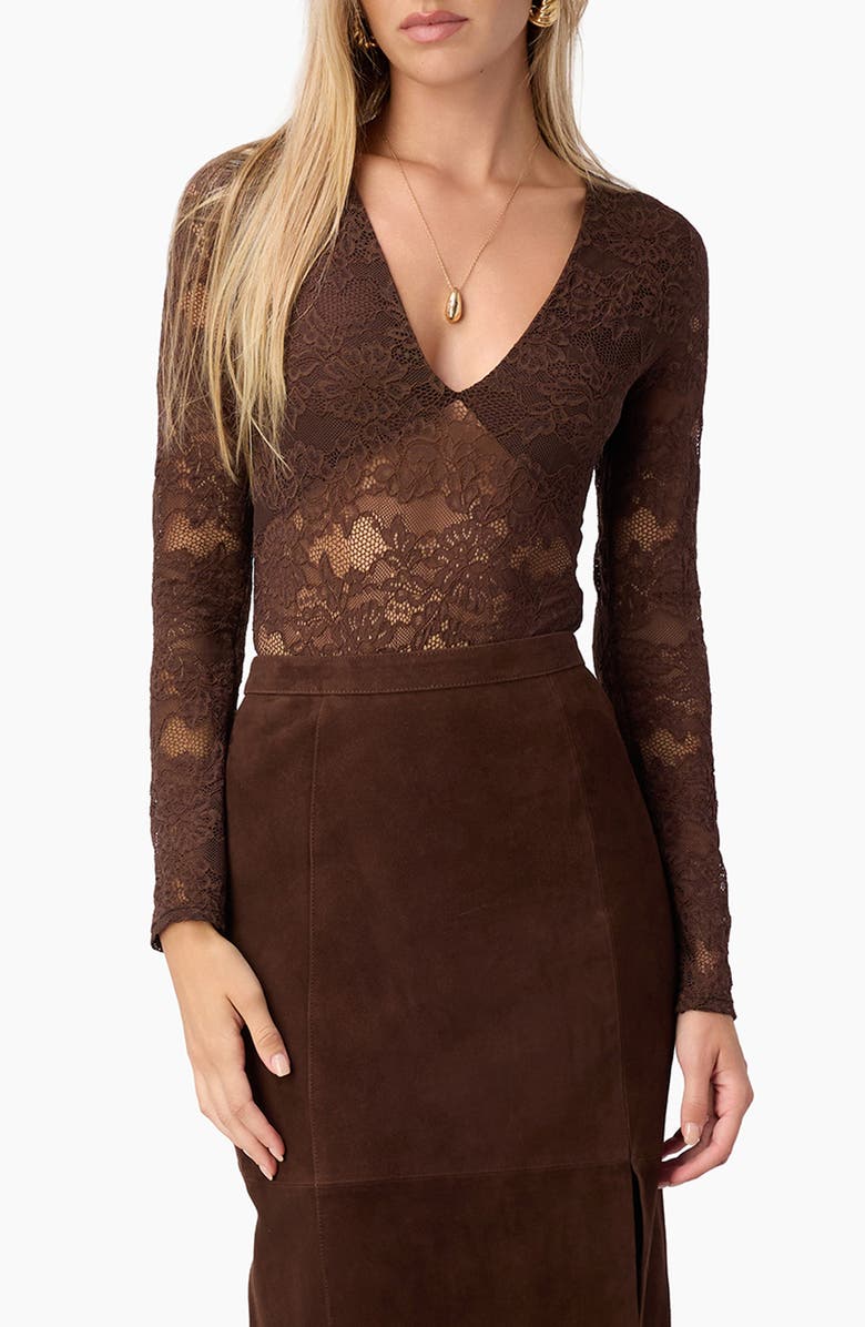 CAMI NYC Nami Lace Bodysuit, Main, color, Sable