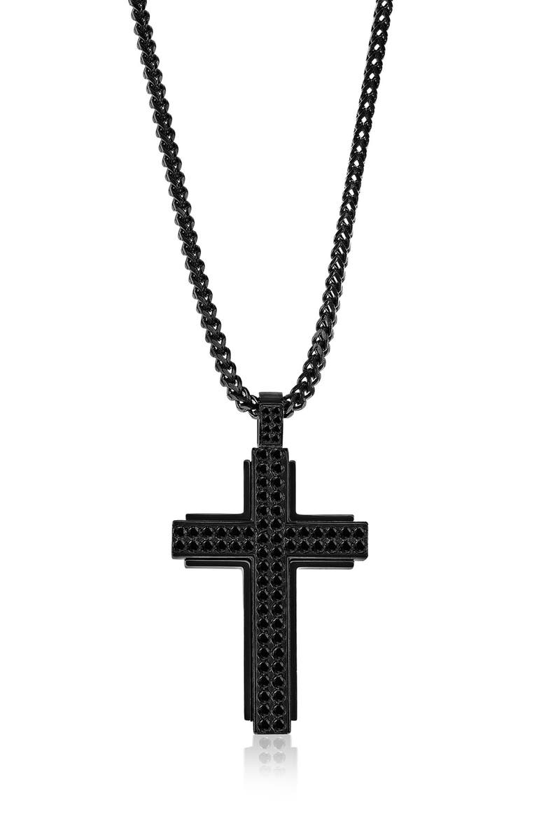 Men's Cubic Zirconia Cross Pendant Necklace, Main, color, BLACK