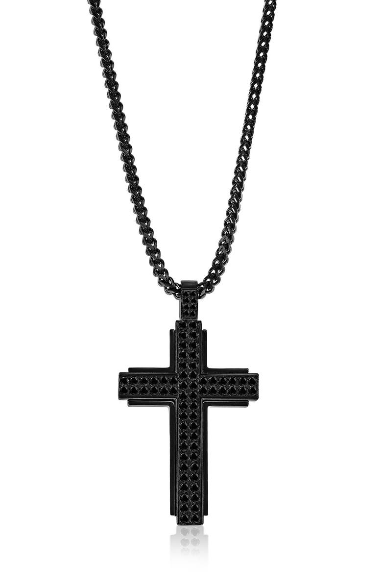 BLACKJACK Men's Cubic Zirconia Cross Pendant Necklace, Main, color, Black