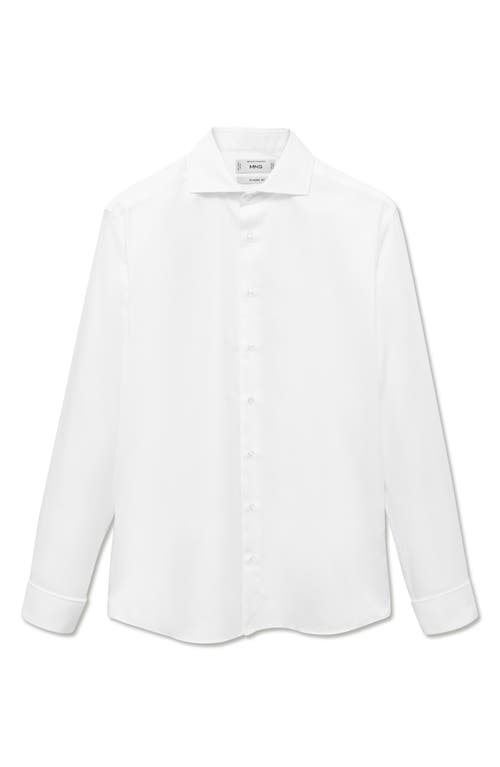 Mango Slim Fit Cotton Herringbone Suit Button-up Shirt In White