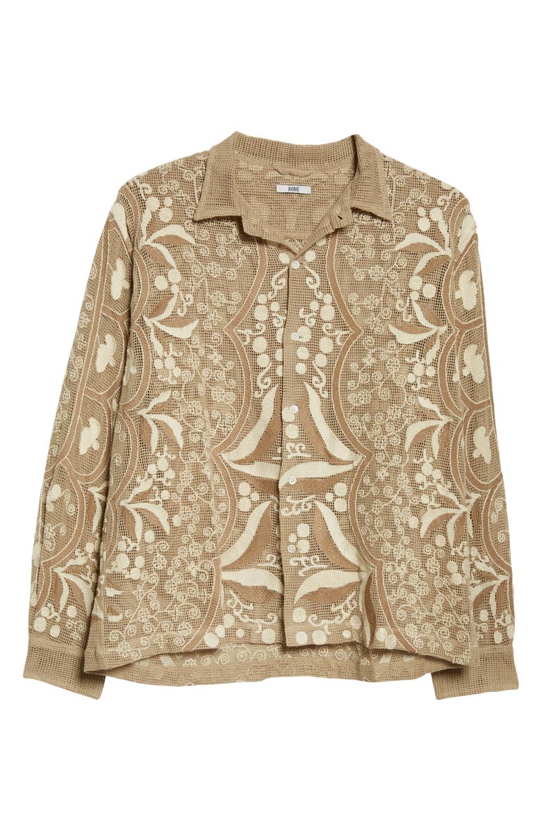 Bode Filet Filigree Embroidered Mesh Button-Up Shirt, Alternate, color, 
