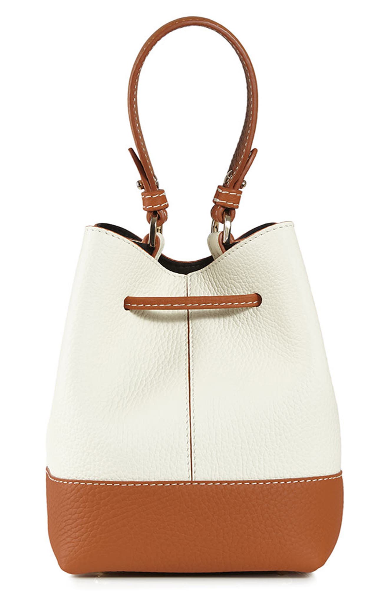 Strathberry Lana Osette Bicolor Leather Crossbody Bucket Bag, Alternate, color, Vanilla/Tan