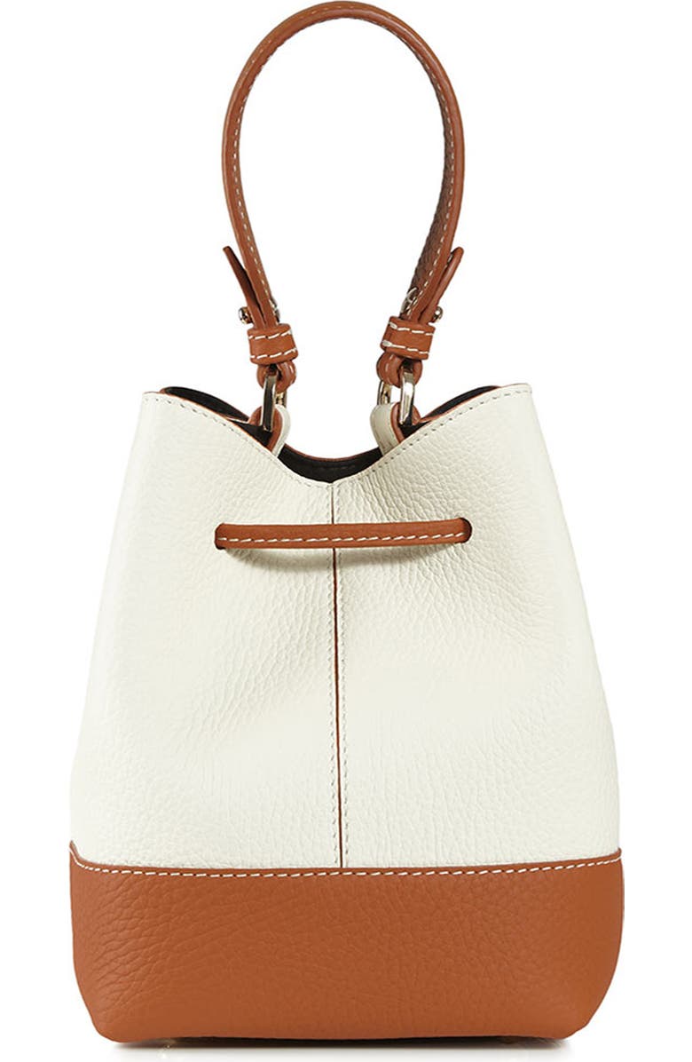 Strathberry Lana Osette Bicolor Leather Crossbody Bucket Bag, Alternate, color, Vanilla/Tan
