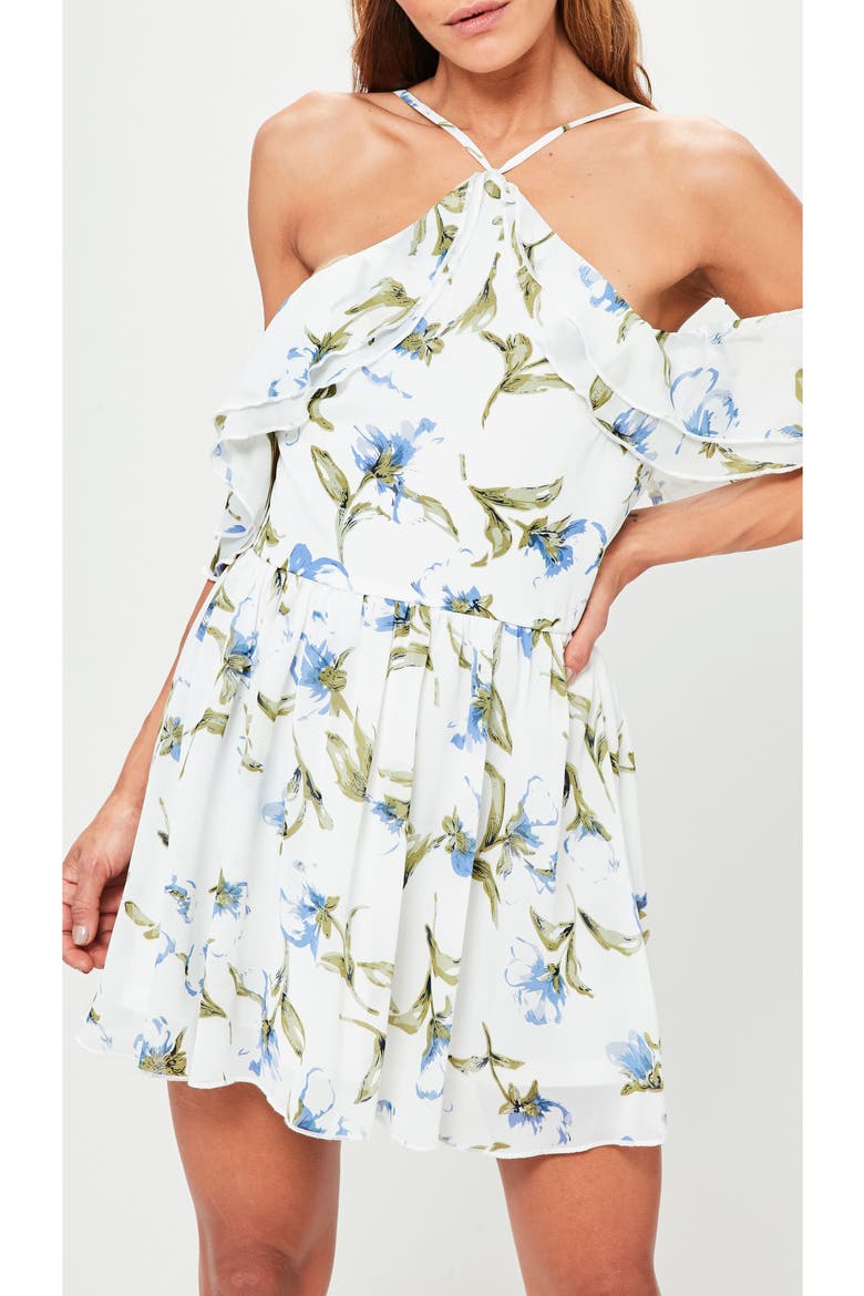Floral Off the Shoulder Minidress, Alternate, color, WHITE