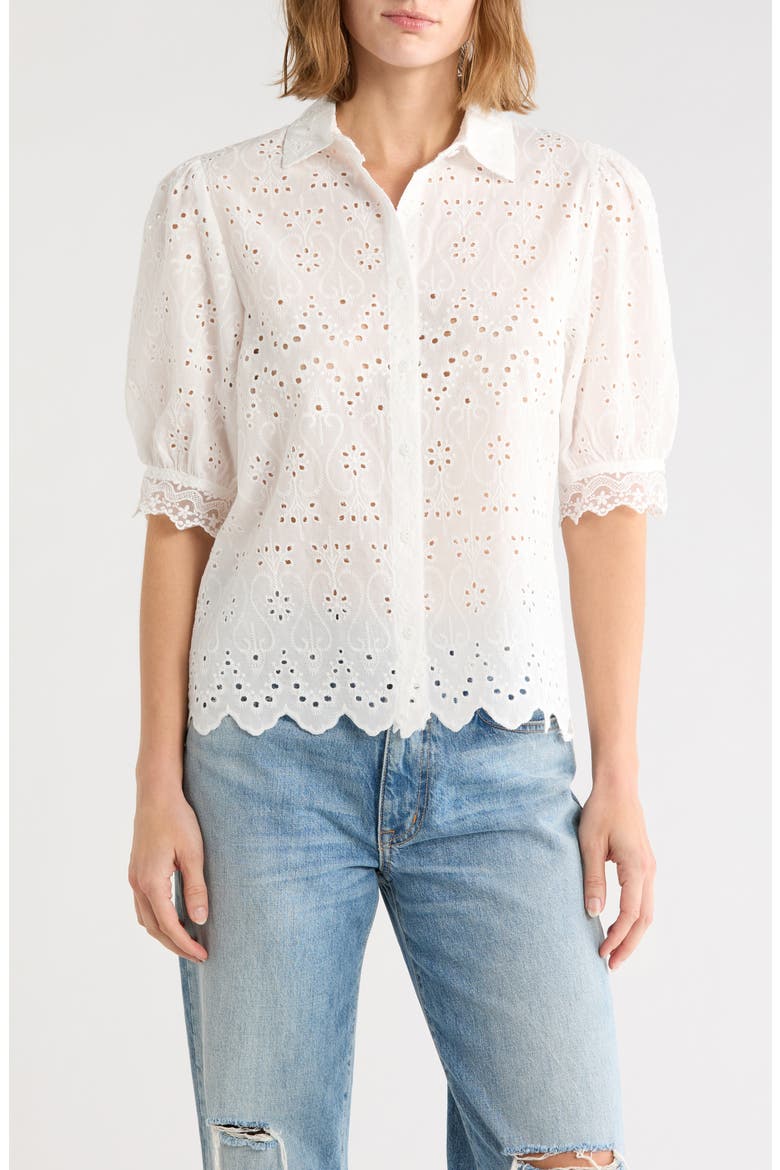 Puff Sleeve Eyelet Shirt, Main, color, WHITE