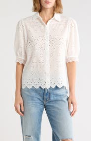 Forgotten Grace Puff Sleeve Eyelet Shirt