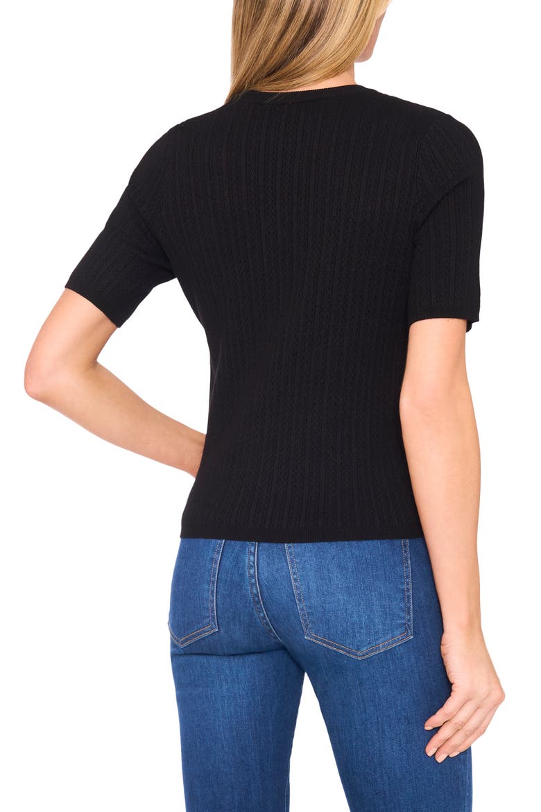 Pointelle Stitch Short Sleeve Sweater, Alternate, color, RICH BLACK