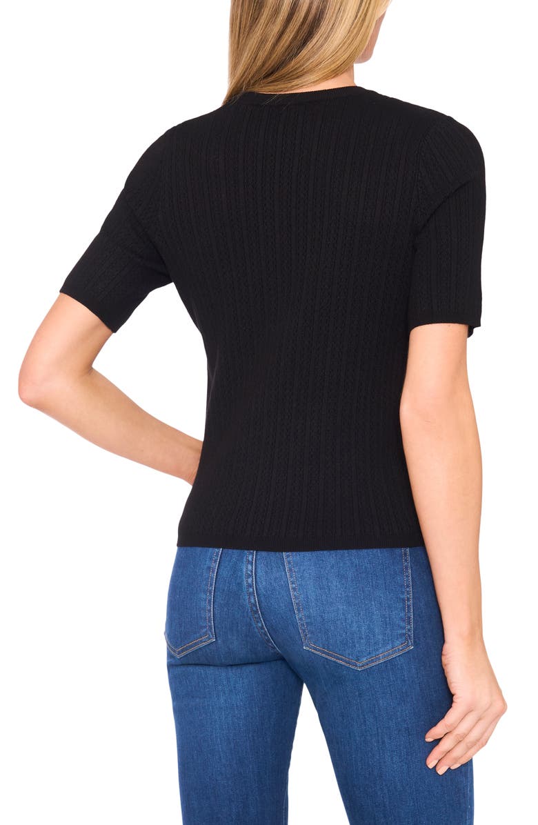 Halogen<sup>®</sup> Pointelle Stitch Short Sleeve Sweater, Alternate, color, Rich Black