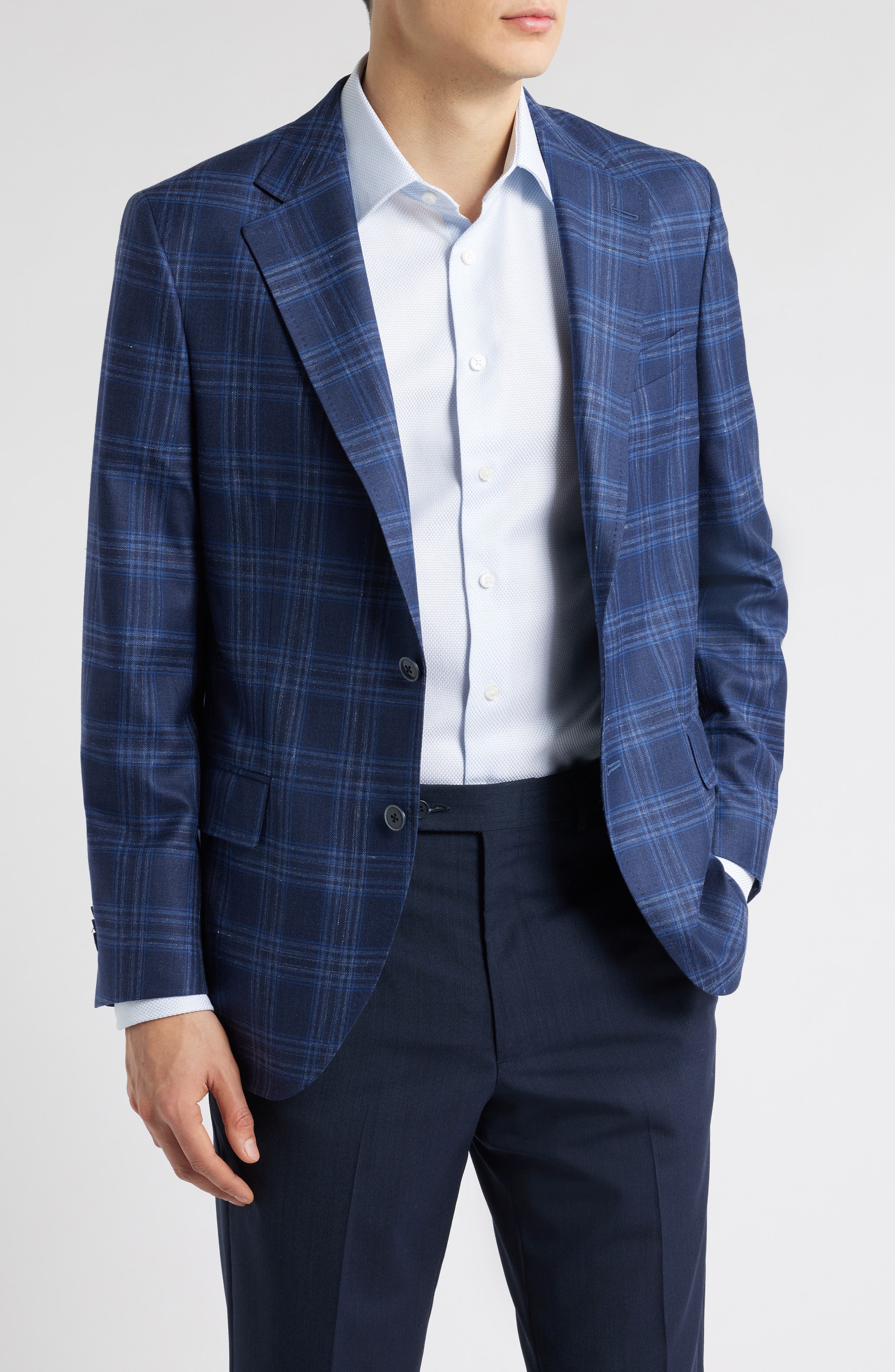 Peter Millar Hyperlight Soft Plaid Slub Wool & Silk Blend Sport Coat