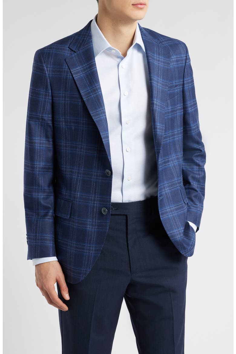 Hyperlight Soft Plaid Slub Wool & Silk Blend Sport Coat, Main, color, NAVY
