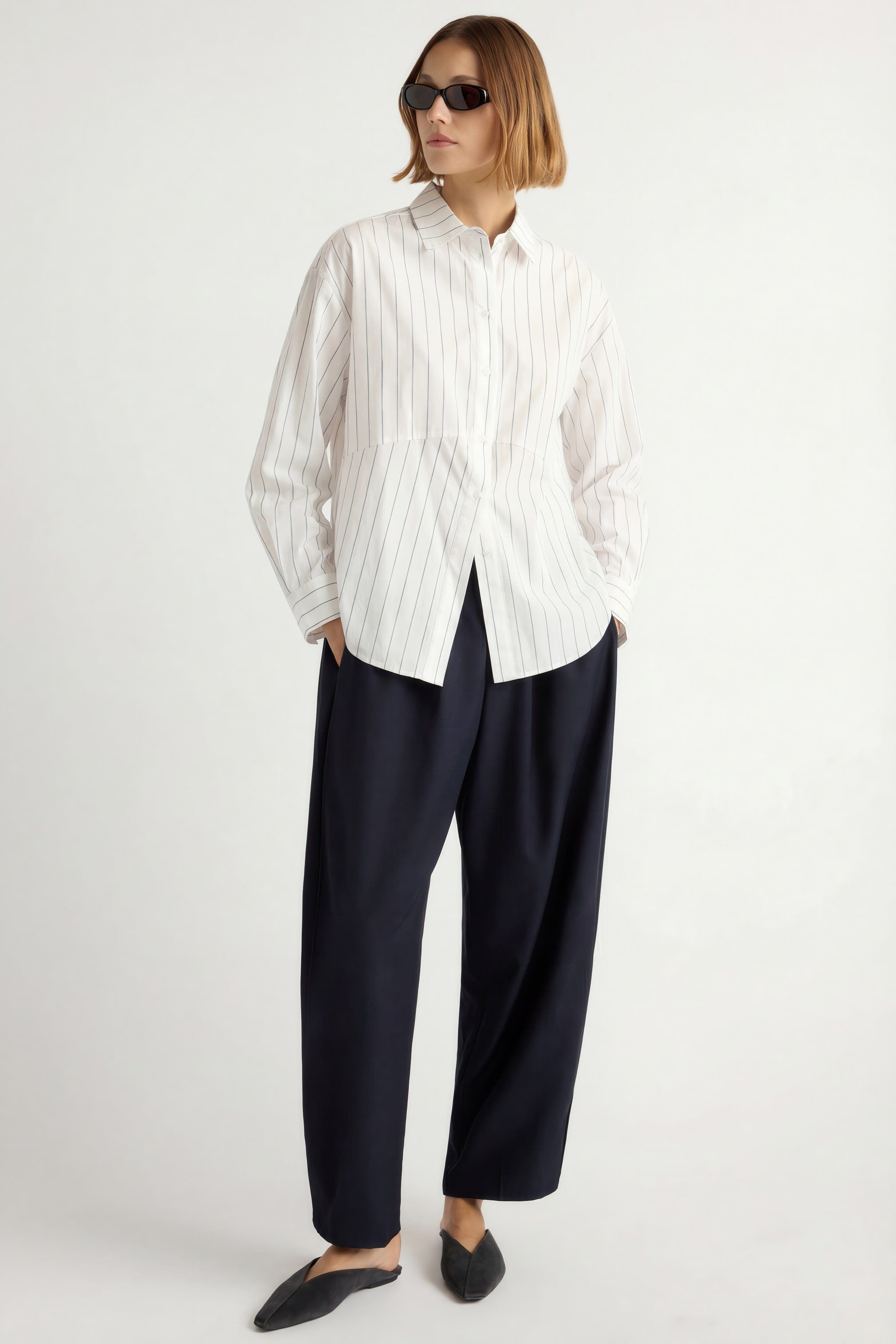 Tarinah Front-Split Striped Shirt - image 2