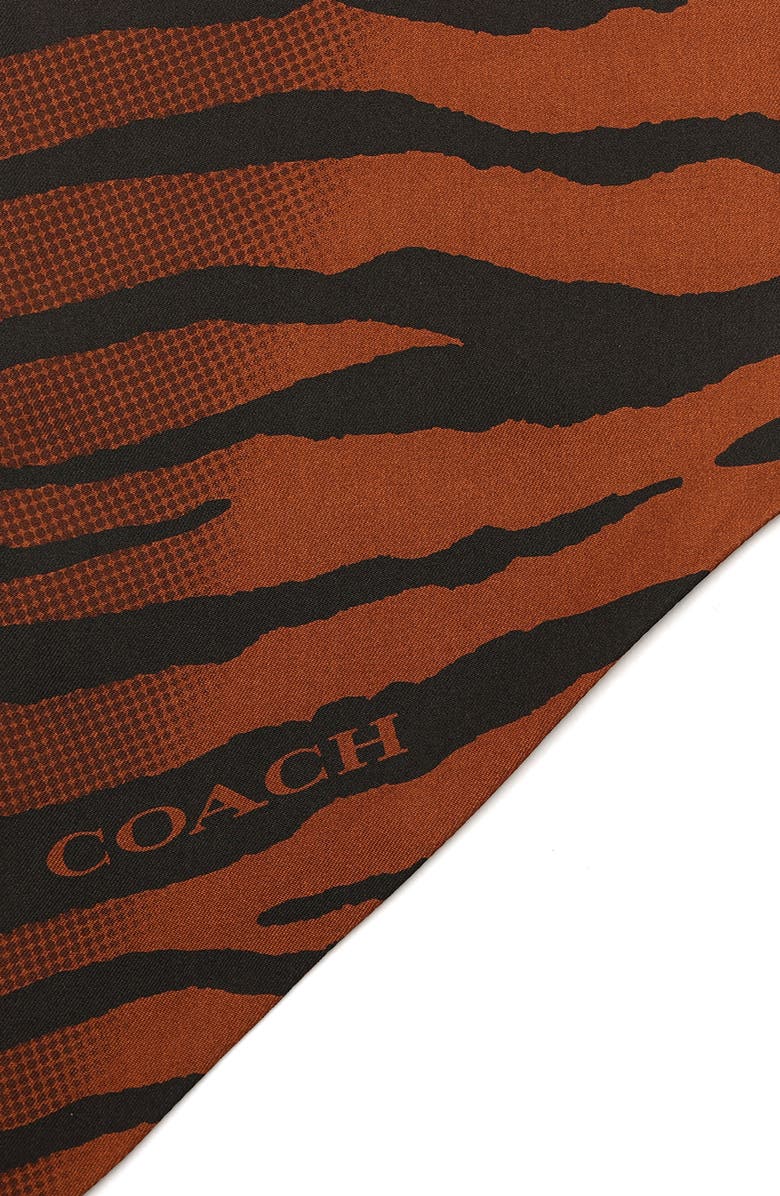 COACH Tiger Stripe Wide Silk Scarf, Alternate, color, Dark Brown